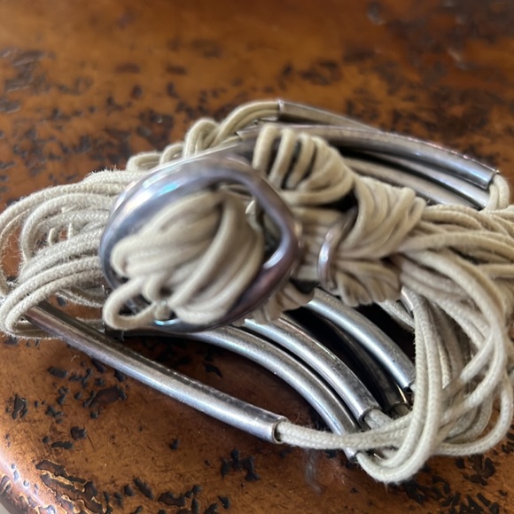 10m2 Multi-layer Multi Tube Cotton Thread & Metal Bracelet Tan & Silver S - Picture 7 of 9
